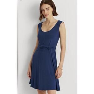Lauren Ralph Lauren Miralavia Fit Flare Navy Jersey Stretch Dress twist waist 14